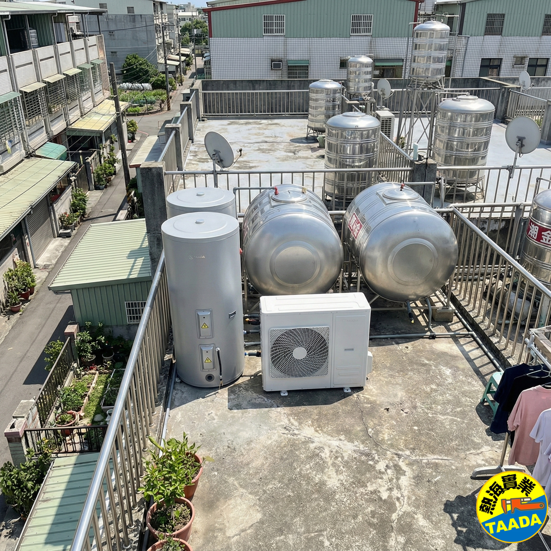 XPB 雙變頻熱泵熱水器 實際案例:屋頂安裝|XPB-2P|雙儲熱桶配置